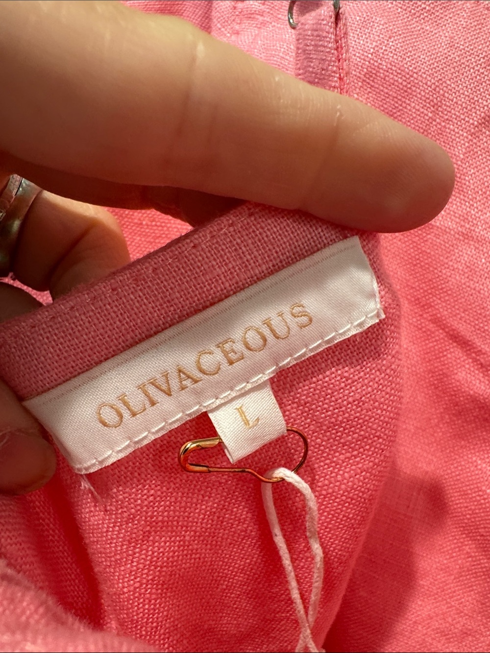 Olivaceous Pink and Red Linen Colorblock Romper - Picture 5 of 6